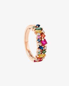 La Fantaisie Rainbow Sapphire Half Band | SUZANNE KALAN® Luxury Multicolor Baguette Diamond Jewelry, Fine Jewelry With Multicolor Baguette Diamonds, Elegant Multicolor Rectangular Rings, Colored Wedding Bands, Double Band Rings, Rainbow Sapphires, Rainbow Rings, Vs Diamond, Fine Jewelry Collection