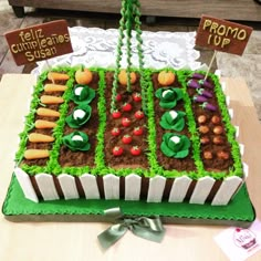 a cake made to look like a vegetable garden