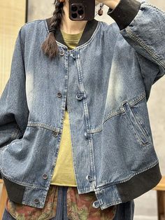 Women Spring Vintage Patchwork Washed Denim Coat Ada Fashion A Beautiful Soul, Denim Coat Women, Jean Vintage, Vintage Patchwork, Blue Fits, Cardigan Fashion, Washed Denim, Patchwork Designs, Long Sleeves Jacket