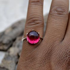 Rose Cut Rhodolite Garnet Ring, Round Garnet Ring, 925 Sterling Silver Ring, Prong Set Ring, Red Gem Round Garnet Gemstone Jewelry, Adjustable Round Garnet Ring, Garnet Cabochon Ring, Round Garnet Ring, Red Garnet Round Cut Jewelry, Rhodolite Garnet Jewelry, Garnet Rings With Polished Finish - Fine Jewelry, Rhodolite Garnet Ring, Red Gemstone Ring