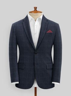 Sustain a stylish and trendy allure with our Italian Atessia Check Tweed Jacket. Meticulously crafted from a sumptuous wool blend, it boasts deep blue hue with a subtle hint of red plaid radiating confidence and refinement. Tailored for the discerning gentleman who prioritizes both style and comfort. Whether you're attending a business meeting or enjoying a weekend getaway, this suit is designed to deliver a polished and refined look without compromising.  Look features a 2 button jacket with no Blue Tweed Jacket, Grey Tweed Suit, Tweed Suit, Herringbone Tweed, Beautiful Suit, Grey Tweed, Tweed Suits, Linen Suit, Tuxedo Jacket