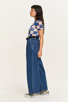 Cole - Baggy Wide Leg Denim Jeans in Mid Wash Blue Wide Leg Denim Jeans, Skater Vibes, Lucy And Yak, Dungarees Shorts, Best Jeans, Wide Leg Denim, Casual Fall, Wide Leg Jeans, Playsuit Jumpsuit