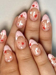 Multicolor  Collar    Color Nails Embellished   Beauty Tools Pink Tip Valentine Nails, Valentines Short Nails, Short Valentines Nails, Nail Polish Art Designs, Valentine Nail Art