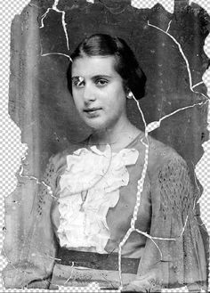 an old black and white photo of a woman in a dress with lace on it