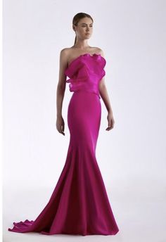 Fuschia Gown, Edward Arsouni, Organza Gown, Organza Gowns, Fit And Flare Skirt, Full Length Gowns, Bride Groom Dress, Column Gown, Sequin Gown