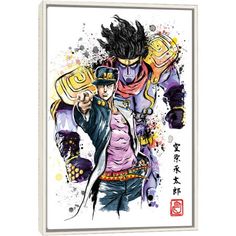 Bizarre Adventure Watercolor by Antonio Camarena arrives ready to hang, with hanging accessories included and no additional framing required. Every canvas print is hand-crafted in the USA, made on-demand at iCanvas, and expertly stretched around 100% North American Pine wood stretcher bars. Star Platinum, Jotaro Kujo, Style Japonais, Watercolor Canvas, Anime Hoodie, Jojo Bizzare Adventure, Manga Characters, Jojo Bizarre, Jojo's Bizarre Adventure