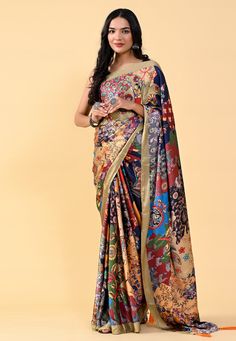 Satin silk Saree with blouse in Multicolor colour 204 Desc: Color : Multicolor Fabric : Satin Silk Work : Printed Wash Care : Dry clean Sleeve Style : Sleeveless Long Sleeves : Done only in Custom Stitch Sleeves Lining : Done only in Custom Stitch Bust Size : 32 to 42 Inches Occasion : Ceremonial Temple Wear Social Gathering Ganesh Charturthi Gudi Padwa Ugadi Festival. With Express Free Shipping Buy Indian Party wedding and bridal Sarees Satin silk Saree with blouse in Multicolo... Satin Silk Saree, Wedding Sarees Online, Modern Saree, Wedding Saree Indian, Casual Saree, Trendy Sarees, Lehenga Saree, Printed Saree, Saree Shopping