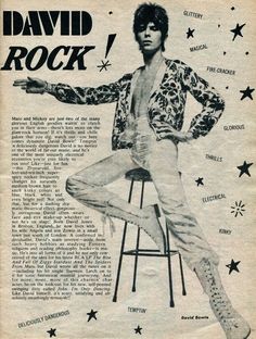 an advertisement for david rock's concert at the hollywood studios in 1970, featuring a man sitting on a stool with his legs crossed