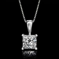 Ross-Simons - 1.00ct Princess-Cut Lab Grown Diamond Pendant Necklace. 18". A superb solitaire, at a significant value. Our beautiful pendant necklace glistens with a 1.00 carat princess-cut lab-grown diamond in a classic four-prong setting of brightly polished 14kt white gold. Suspends from a sleek box chain with a 2" extender. Lab-grown diamonds are identical to mined diamonds according to their optical, physical and chemical properties. All Ross-Simons lab-grown diamond jewelry in 14kt gold an Gia Certified Fine Jewelry Necklaces For Formal Occasions, Classic Cubic Zirconia Princess Cut Necklace, Classic Princess Cut Cubic Zirconia Necklace, Classic Princess Cut Solitaire Necklace Gift, Classic Solitaire Necklace With Princess Cut For Formal Occasions, Classic Princess Cut Solitaire Necklace For Anniversary, Classic Princess Cut Solitaire Necklace For Formal Occasions, Princess Cut Necklace With Prong Setting For Formal Events, Formal Gia Certified Diamond Necklace