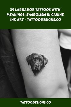 A detailed black and white tattoo of a Labrador's face on someone's forearm. Tiny Dog Tattoo, David Tattoo, Magic Tattoo, Tiny Dogs, Dog Tattoo