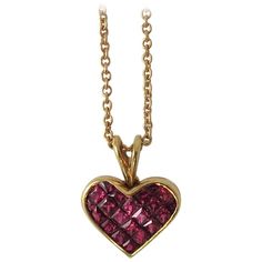 Ambar Quadrillion Ruby Gold Heart Pendant | From a unique collection of vintage Pendant Necklaces at https://www.1stdibs.com/jewelry/necklaces/pendant-necklaces/. Ruby Heart Pendant, Ruby Heart, Vintage Pendant Necklace, Gold Heart Pendant, Multicolor Jewelry, Necklaces Pendant, Heart Pendant Gold, Vintage Pendant, Ruby Diamond