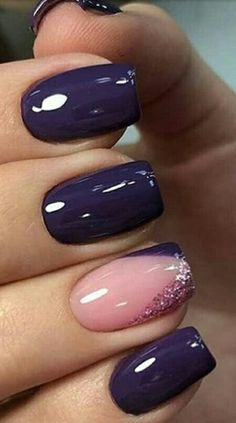 Natural Nail Designs, Solid Color Nails, Square Nail Designs, Short Square Nails, Purple Nail, Her Nails, Makijaż Smokey Eye, Short Acrylic Nails Designs, Dipped Nails