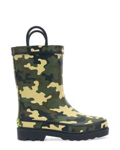 Western Chief Kids Boots | Camo Rain Boot - Charcoal Casual Green Slip-resistant Rain Boots, Green Waterproof Boots For Rainy Weather, Green Non-slip Rain Boots For Outdoor, Green Slip-resistant Casual Rain Boots, Casual Insulated Green Rain Boots, Casual Green Insulated Rain Boots, Casual Green Weatherproof Rain Boots, Casual Insulated Green Boots, Casual Green Insulated Boots