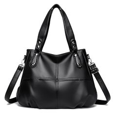 Color: Black Large Capacity Faux Leather Satchel Shoulder Bag, Large Capacity Faux Leather Satchel, Black Faux Leather Bag With Large Capacity, Black Faux Leather Satchel Shoulder Bag, Black Faux Leather Hobo Shoulder Bag, Black Shoulder Bag With Large Capacity And Double Handle, Black Large Capacity Shoulder Bag With Double Handle, Large Capacity Black Shoulder Bag With Double Handle, Black Double Handle Shoulder Bag