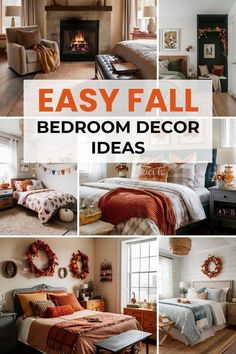 bedroom decor ideas that are easy to do in the fall and winter months, including bedding