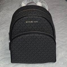 Nwt Michael Kors Black Monogram Medium Backpack Black Travel Backpack With Logo Hardware, Silver Bags With Logo For Everyday Use, Michael Kors Mini Backpack, Michael Kors Backpack, Medium Backpack, Black Leather Backpack, Pink Backpack, Large Backpack, Backpack Purse