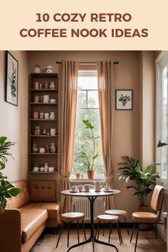 A cozy retro coffee nook with stylish shelves and warm decor. This inspiration showcases vintage elements creating an inviting atmosphere, perfect for coffee lovers.