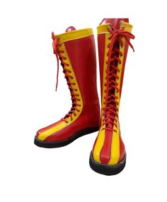 Step into the ring with confidence and style wearing our Handmade  Leather Wrestling Boots. Crafted with 100% genuine leather, these boots boast not only unparalleled durability but also a unique and luxurious aesthetic. The striking Red Color with Yellow Tips , Black sole AND Red laces adding an extra dimension to your wrestling attire.  Red  Leather with Yellow Tips make it's look beautiful and unique.  these are High Quality A Leather made.  you also have an option for Customizable Colors, Na Wrestling Attire, Yellow Tips, Wrestling Boots, Luxurious Aesthetic, Pro Wrestling, Red Lace, Short Boots, Handmade Leather, Up Styles