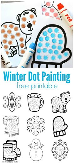 winter dot painting printable worksheet for kids