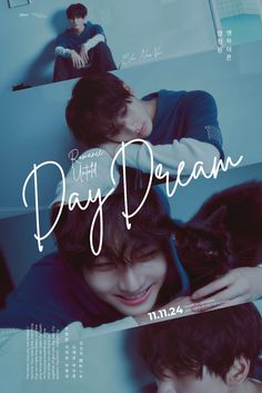 two young men laying on top of each other with the words daydream over them