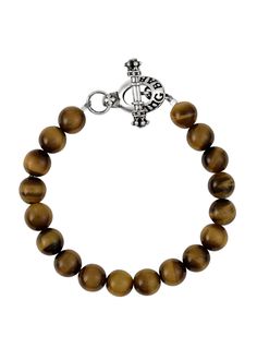 Tiger Eye .925 sterling silver Logo ring measures Height: 1/2'' Width: 1/8'' Depth: 1/2'' Handmade In USA Eye Bead Bracelet, Lava Rock Bracelet, Brown Tiger, Brown Tiger Eye, Jewelry King, King Baby, Sterling Bracelets, Tiger Eye Beads, Toggle Bracelet