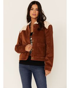 Idyllwind Women's Oak Hill Button-Front Corduroy Jacket, Brown Fall Denim Jacket With Corduroy Collar, Western Style Outerwear With Button Closure For Work, Western Style Outerwear For Work, Western Long Sleeve Denim Jacket For Fall, Western Style Long Sleeve Denim Jacket For Fall, Western Style Winter Outerwear With Snap Buttons, Western Style Outerwear With Buttons For Fall, Western Brown Outerwear With Button Closure, Fall Ranch Outerwear With Pockets