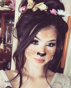 Super Cute Deer Makeup Cheetah Costume, Dog Makeup, Halloween Pics, Halloween Things