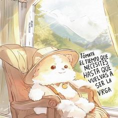 a teddy bear wearing a hat sitting in a chair next to a window with the caption, tomatie el tehero que necestestes hasta que haera que hues que las velasa