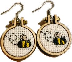 Embroidered Drop Earrings As Gift, Embroidered Drop Earrings For Gift, Cute Handmade Small Hoop Earrings, Cute Handmade Hoop Earrings As Gift, Cute Handmade Hoop Earrings For Gift, Cross Stitch Earrings, Earrings Cross, Stitch Earrings, Lightweight Earrings