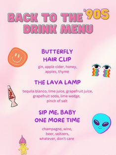 back to the 90's drink menu