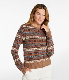 Women's Signature Camp Merino Wool Sweater, Pullover Novelty | Sweaters at L.L.Bean Nordic Crew Neck Sweater For Fall, Llbean Sweater Outfit, Brown Nordic Sweater With Crew Neck, Fall Lambswool Crew Neck Sweater, Llbean Fisherman Sweater, Brown Merino Wool Fine Knit Sweater, Ll Bean Sweater, Novelty Sweater, Built To Last