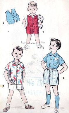 Vintage Boys Clothes, 1950s Boys, Children Fashion Sketch, Boys Boxer Shorts, Vintage Clothes Patterns, Sewing Pattern Free, Clothes Illustration, 1950s Sewing Patterns, Vintage Childrens Clothing