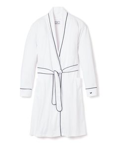 Women's Pima Robe in White with Navy Piping Classic Long Sleeve Robe For Loungewear, Personalized Robes, Personalized Robe, Classic Pajamas, Sleepwear & Loungewear, Fashion Pieces, Wellness Products, Beauty Wellness, Pima Cotton