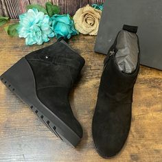 New With Box Retail Value: $265.00 A Lugged Sole Adds A Utilitarian Twist To A Wedge Bootie That's A Go-To For Work Days And Weekends Alike. 2 3/4" Heel 3 1/2" Shaft Side Zip Closure Leather Upper And Lining/Rubber Sole Imported 518955-6.5 518956-8.5 Eileen Fisher Boots, Cream Boots, Eileen Fisher Shoes, Wedge Bootie, Leather Heels Sandals, Leather Slip On Shoes, Wedge Ankle Boots, Suede Block Heels, Black Suede Boots