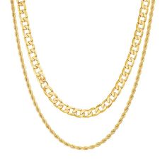 Featuring curb-link and rope-link chains in a double-layered design, this Paige Harper necklace completes your look in an eye-catching way. Featuring curb-link and rope-link chains in a double-layered design, this Paige Harper necklace completes your look in an eye-catching way. Rope chain width: 3 mm Nickel free Metal: brass Chain length: 18 in. & 20 in. Curb chain width 6.5 mm Packaging: decorative card Plating: 14k gold Finish: polished Chain type: curb, rope Size: 18". Color: Multicolor. Gold Double Strand Curb Chain Necklace, Double Strand Figaro Chain Jewelry, Double Strand Curb Chain Necklace, Gold-tone Curb Chain Necklace, Gold-plated Gold Curb Chain Necklace, 14k Yellow Gold Curb Chain Rope Necklace, Yellow Gold Stainless Steel Rope Chain Necklace, Gold-tone Gold-plated Rope Chain Jewelry, Rope Chain Necklace