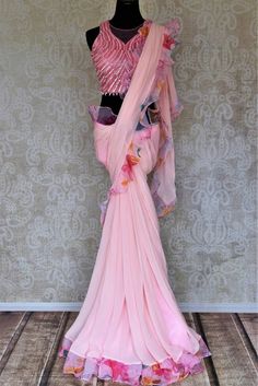 Shop beautiful light pink printed ruffle saree online in USA with pearl work blouse. Look your best at weddings and parties in Indian sarees, designer saris, printed sarees, embroidered sarees from Pure Elegance Indian fashion store in USA.-full view Pearl Work Saree, Pearl Work, Ruffle Saree, Embroidered Sarees, Fashion Journals, Pure Elegance, Traditional Fabric, Work Sarees, Saree Online