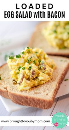 an egg salad with bacon is on top of a slice of bread and has the title above it