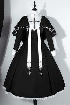 ❤︎ Elegant Long Sleeve Lolita Dress Set-Up❤︎ Nun Inspired Outfit, Gothic White Dress, Nun Clothes, Nun Character Design, Rosa Core, Gothic Nun, Nun Outfit, Nun Costume, Mandarin Collar Dress