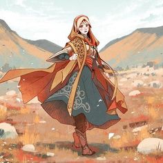 a drawing of a woman walking in the desert