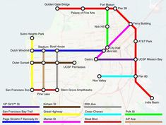 a subway map with many different lines