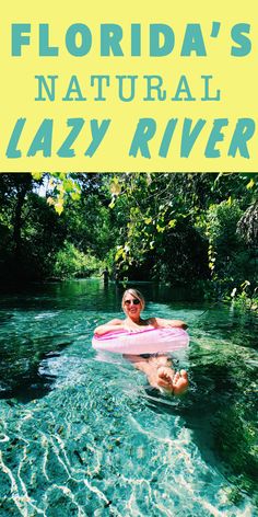 a woman floating on top of a pink floatie in the middle of a river