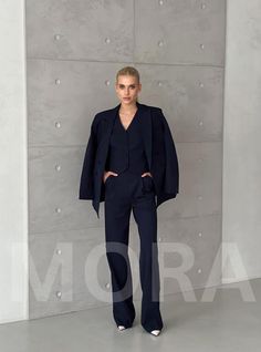 Suits are available in 4 major sizes according to our size chart. Model's wearing a size S Blazer length is 29,1 inches or 74 cm Sleeve length is 23.6 inches or 60 cm Pants outer seam length is 45.2 inches or 115 cm Inseam length (from crotch)34.6 inches or 88 cm Vest length is 17 inches or 43 cm XS= 2 US numeric  BUST 32-34 inches or 82-86 cm WAIST 23-24.8 inches or 59-63 cm HIPS 33-35 inches or 86-90 cm S= 4 US numeric  BUST 34-35 inches or 86-90 cm WAIST 25-26 inches or 63-67 cm HIPS 35-37 in Workwear Sets With Straight Pants In Blue, Blue Workwear Sets With Straight Pants, Blue Straight Pants Sets For Work, Blue Womens Suit, Womens Suit, Office Women, Womens Suits, Western Outfits Women, Women Office