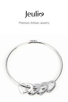 Jeulia Bangle Bracelet with Heart Shape Pendants in Sterling Silver. Explore More Heart & Heart Beat & Personalized & Family & Friends Bangle Bracelets at JEULIA. Get 15% Off with Code:Pin15. Only Today. Shop Now>> Silver Heart-shaped Name Bracelet In Sterling Silver, Sterling Silver Heart Bangle For Valentine's Day, Personalized Heart-shaped Sterling Silver Bracelet, Heart-shaped Bangle For Valentine's Day, Personalized Heart-shaped Silver Bracelet, Bracelet With Heart, Heart Beat, Heart Shape Pendant, Personalized Bracelets