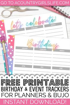 free printable birthday and event trackers for plannering