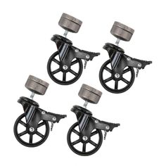 four black casteors with wheels on white background