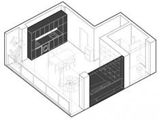 the floor plan for an office with two desks and one chair, in black and white