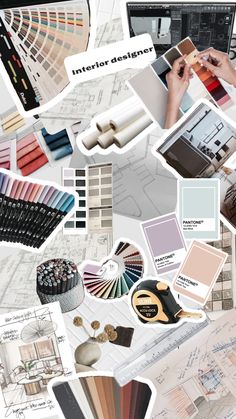 an assortment of color swatches and samples for interior decorating on a table top