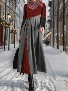 Women's Casual Dress Christmas Dress Plaid Dress Plaid Patchwork Button Turtleneck Midi Dress Fashion Streetwear Outdoor Christmas Long Sleeve Regular Fit Gray Fall Winter S M L XL XXL 2023 - £ 32 Womens Plaid Dress, Ugly Fashion, Robes Glamour, Turtleneck Midi Dress, Christmas Dress Women, Streetwear Mode, 2023 Trends, Trends 2023, Tartan Dress