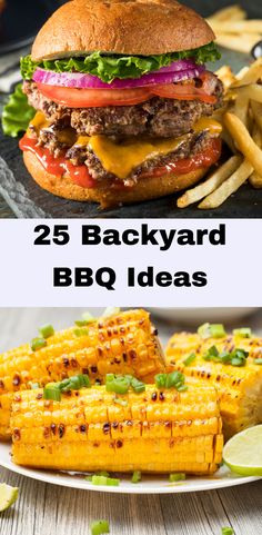 two pictures with different types of food and the words 25 backyard bbq ideas on them