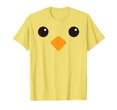 a yellow t - shirt with an angry bird face on it's chest and black eyes